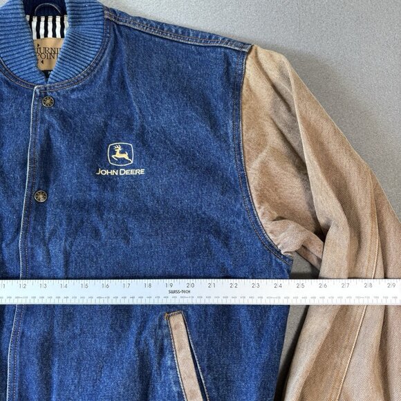 VTG Turning Point John Deere Denim Jacket 90s Mens M Bomber Embroidered Logo - Picture 4 of 14